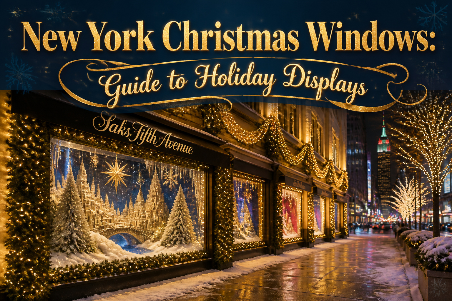 A collage of Christmas window displays from various New York stores.