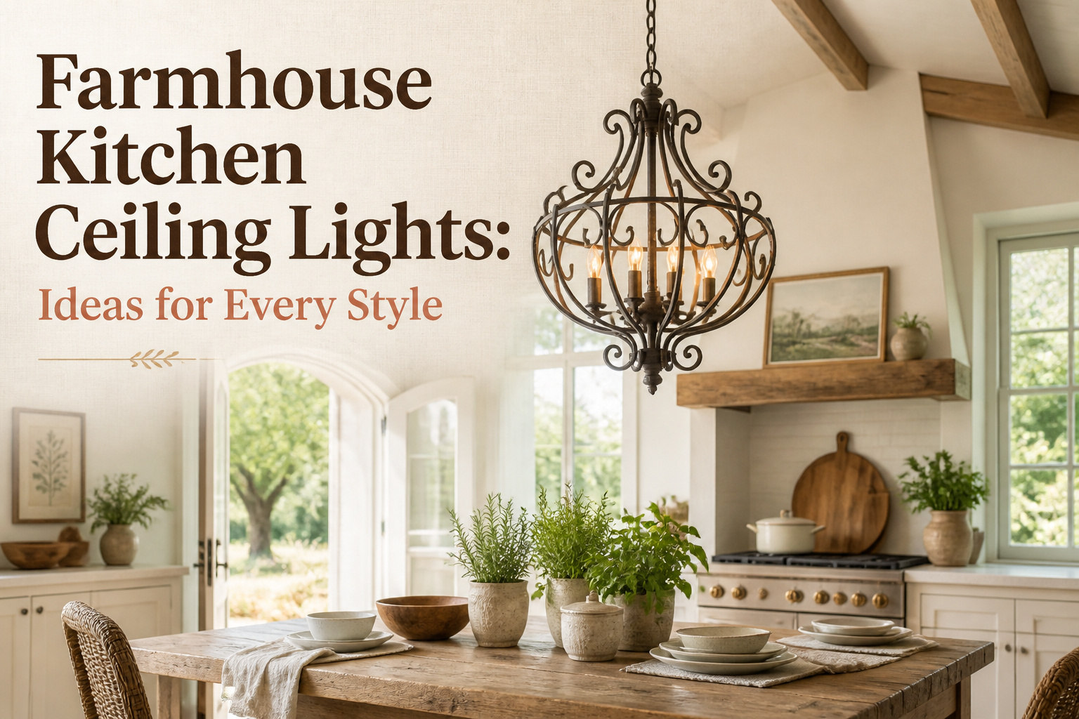 Different styles of farmhouse kitchen ceiling lights displayed together.