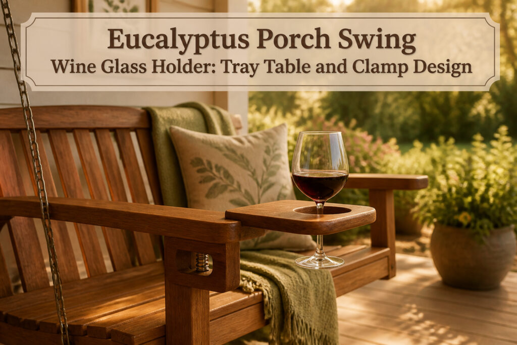 Eucalyptus tray with a 4-inch drink slot for stemmed wine glasses.