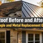 A comparison of a roof before and after replacement.