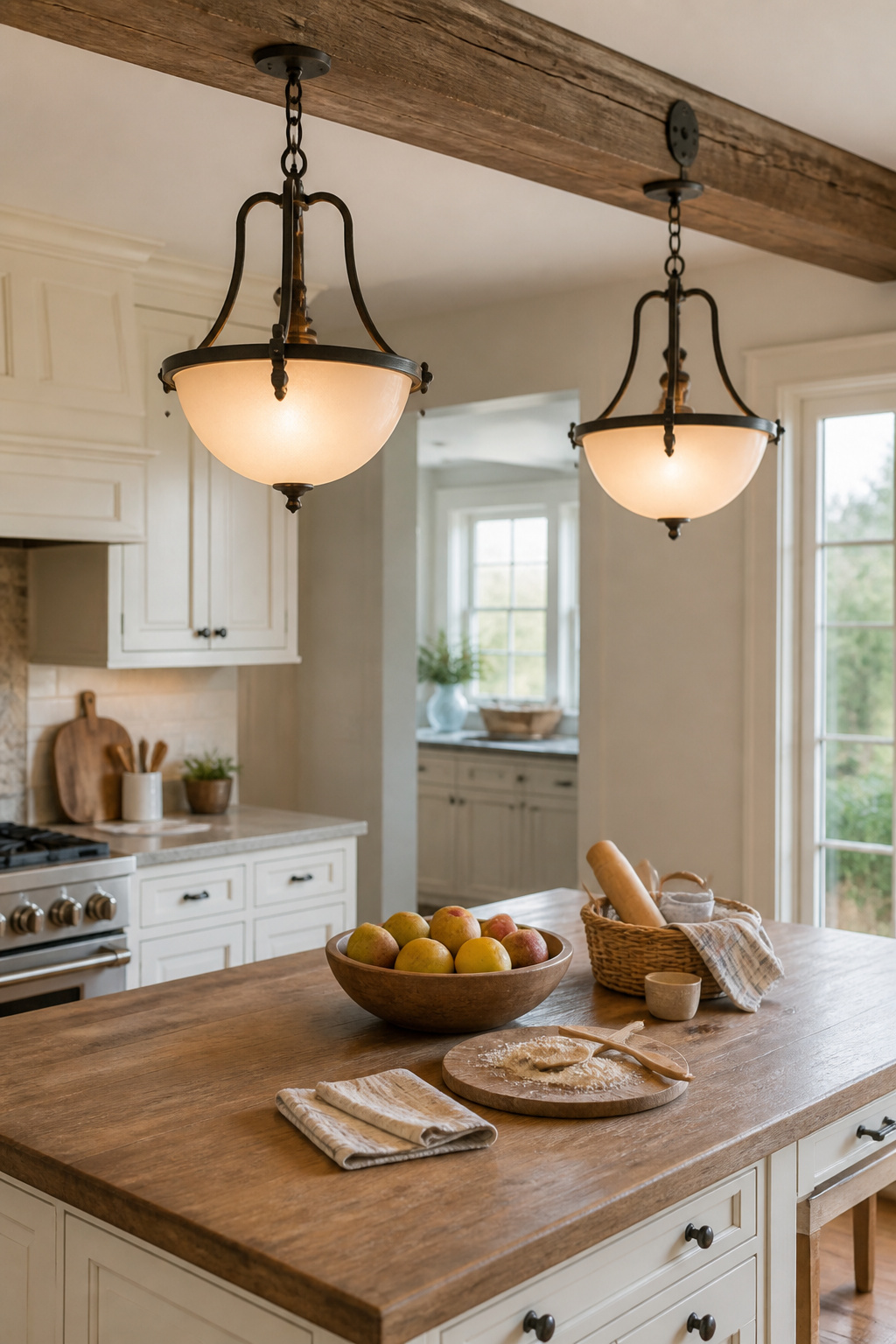 Farmhouse Kitchen Ceiling Lights: 6 Ideas for Every Style 1 Multiple pendant lights above a kitchen island.