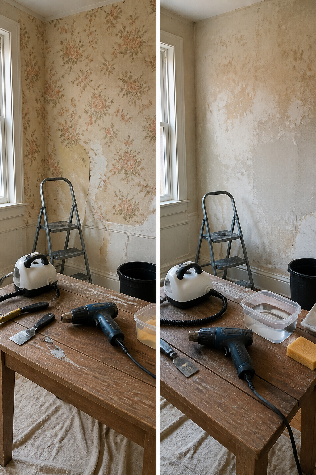 Heat gun used for wallpaper removal instead of a steamer.
