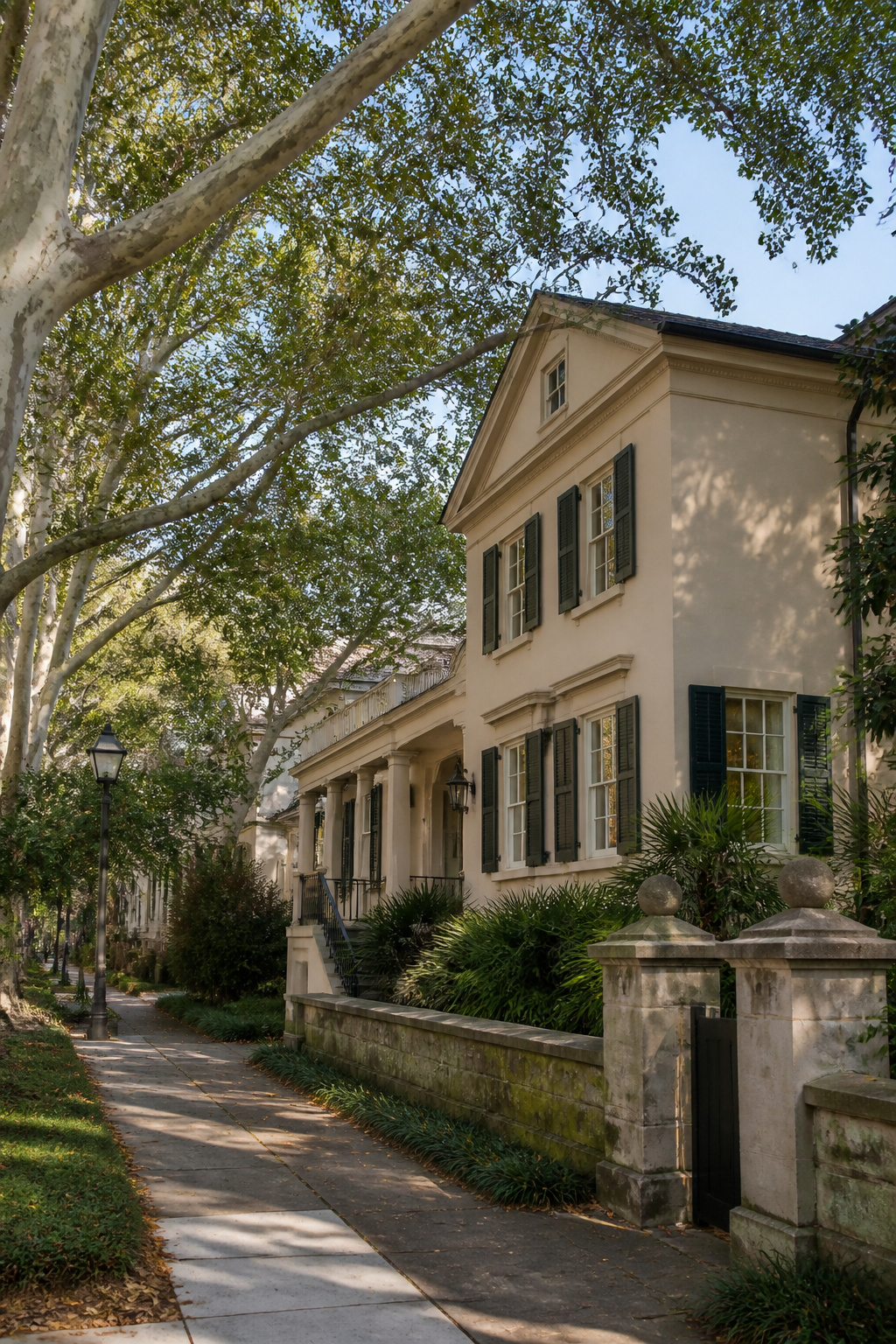 Building with Charleston Green accents on shutters and doors.