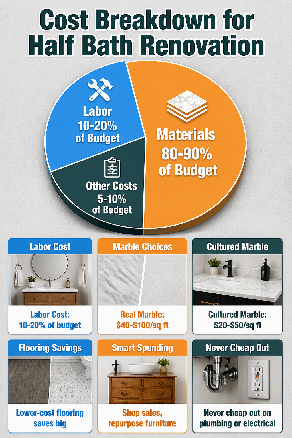11 Half Bath Renovation Ideas for Style on a Budget (2026) 12 A breakdown chart of costs for half bath renovation.