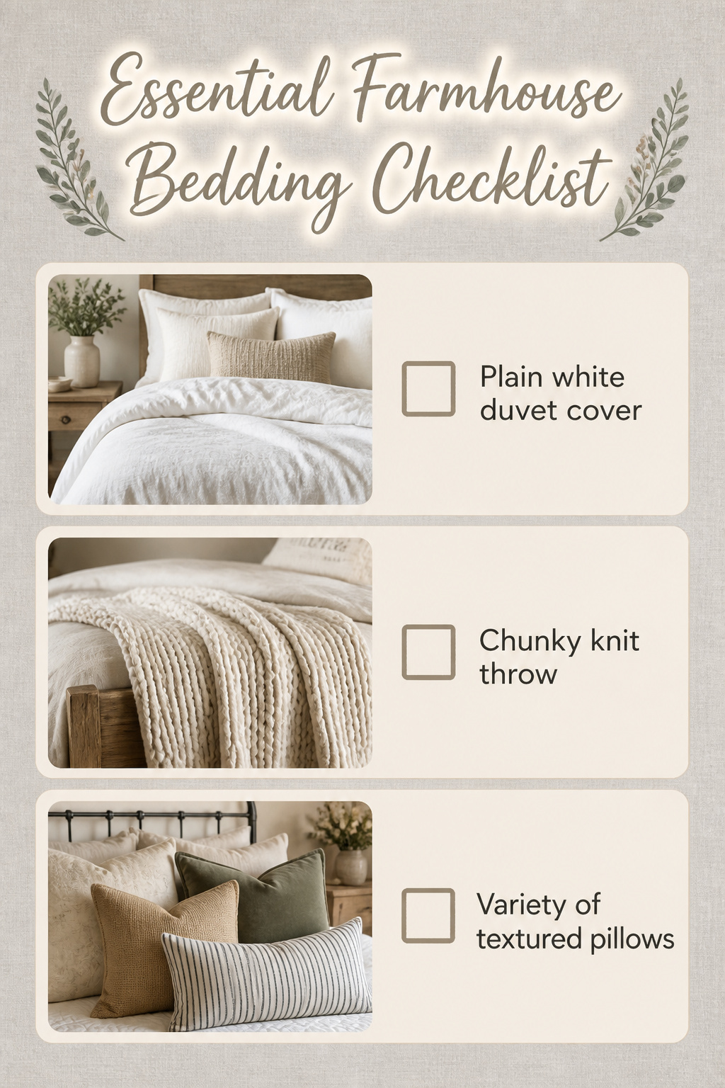 Farmhouse bedding with a linen-effect duvet cover and textured throw.