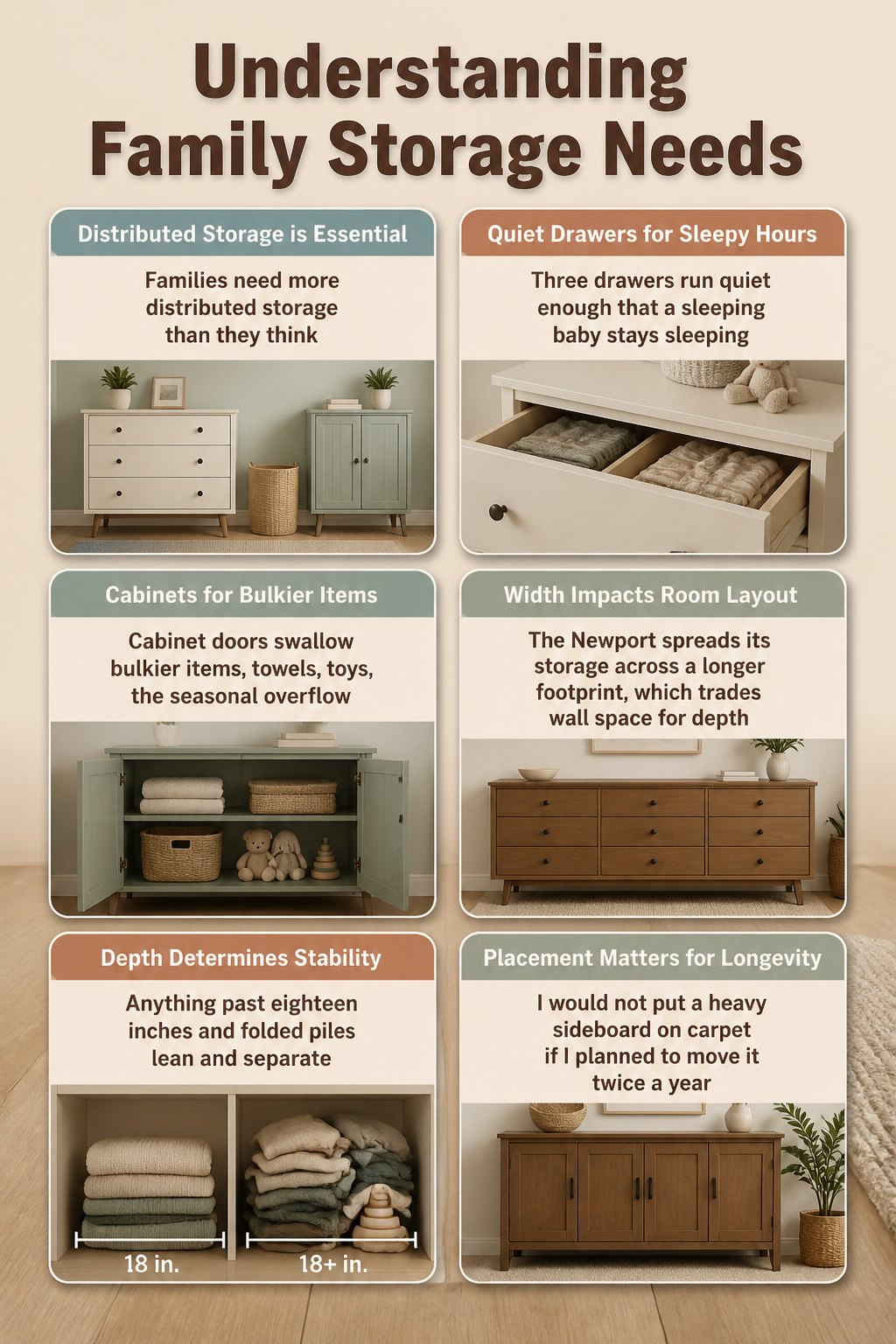 Graphic illustrating family storage needs and dresser options.