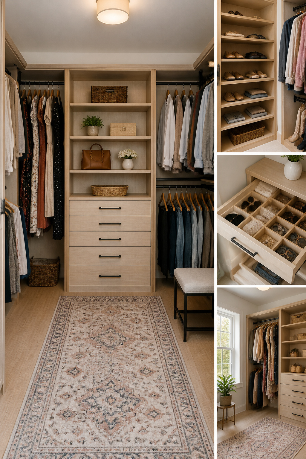 A DIY closet system with contrasting wall paint and shelves.