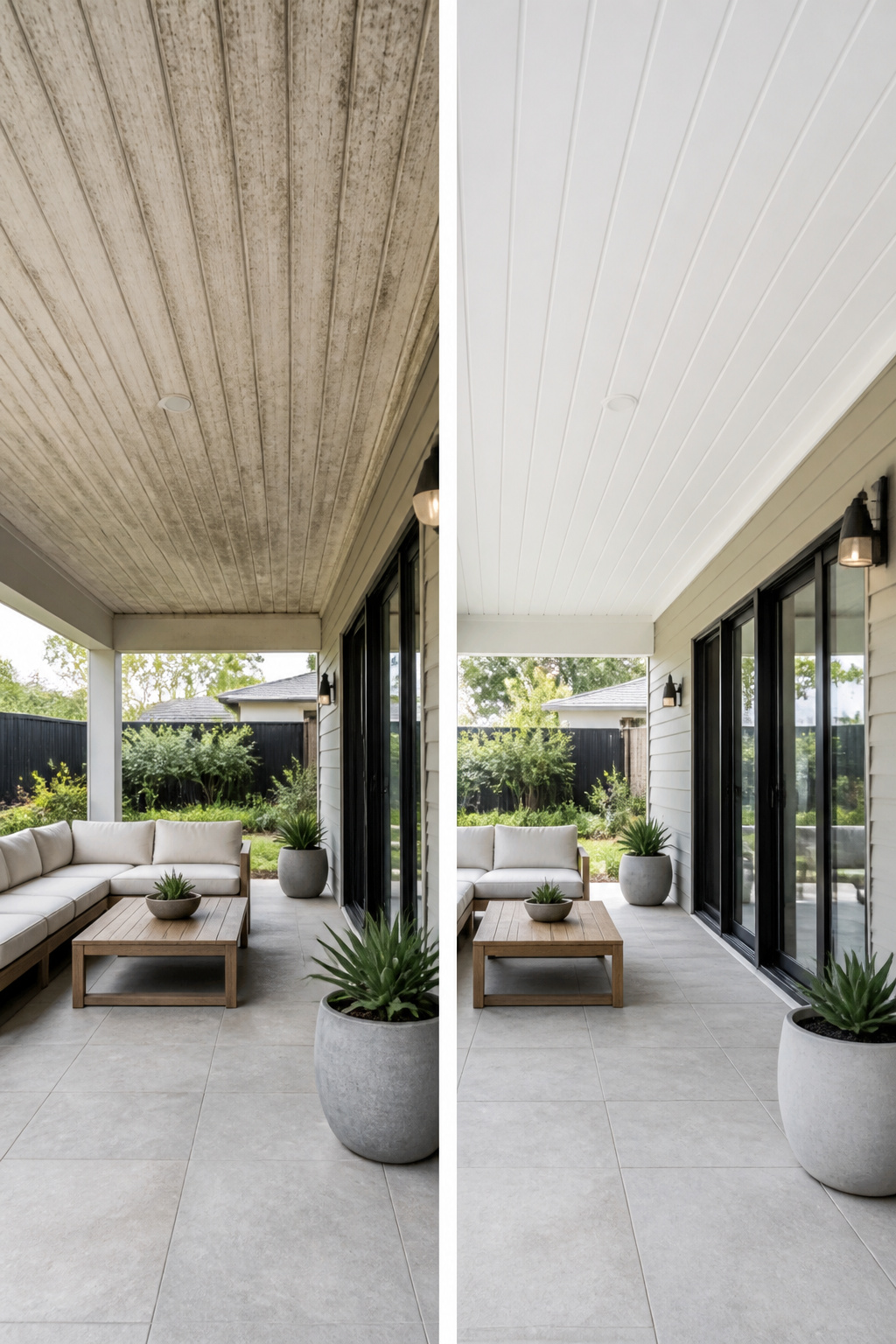 PVC panels installed on a porch ceiling.