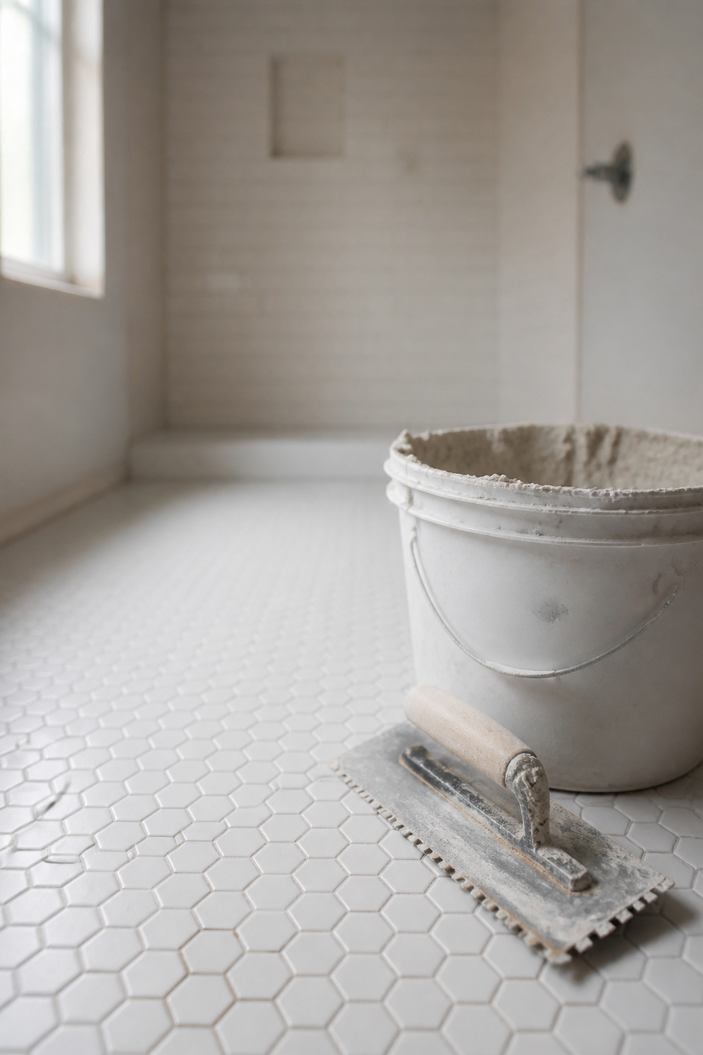 White Hexagon Tile Floor: Materials, Specs and Installation Guide 2 Bag of Laticrete 254 Platinum Plus White Adhesive Mortar for tile installation.