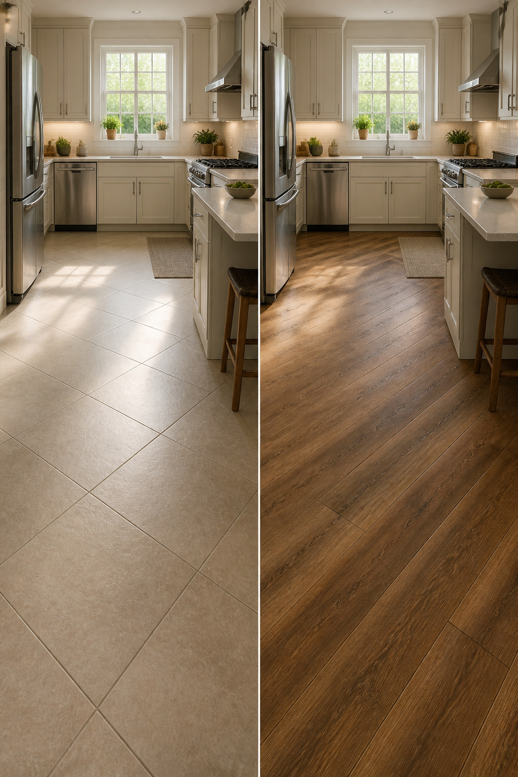 Kitchen floor featuring luxury vinyl planks with wood-like appearance.