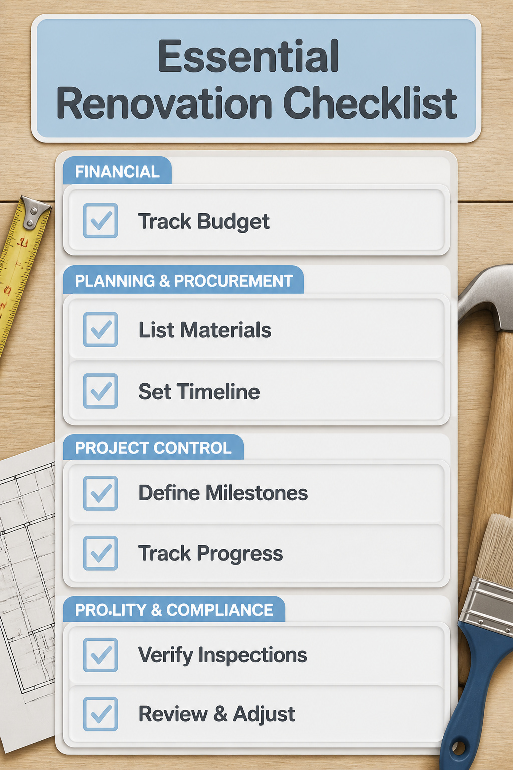 An image of a checklist for tracking renovation essentials.