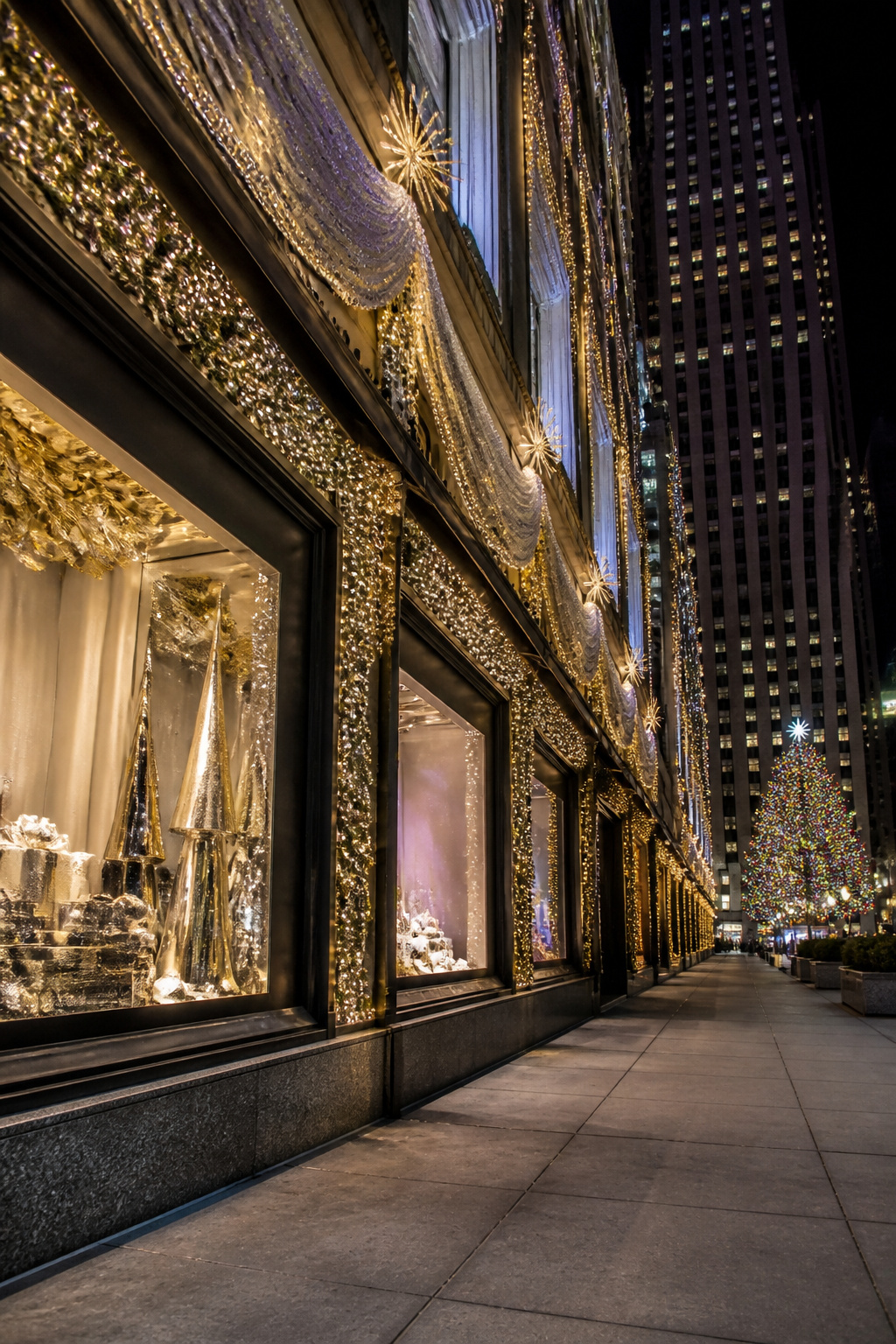 Holiday light show at Saks Fifth Avenue facing Rockefeller Center.
