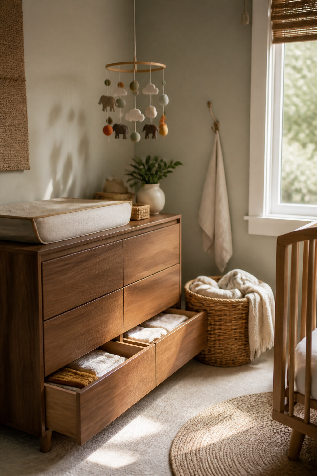 Vista Fremont dresser with cedar-lined drawers in a bright nursery.