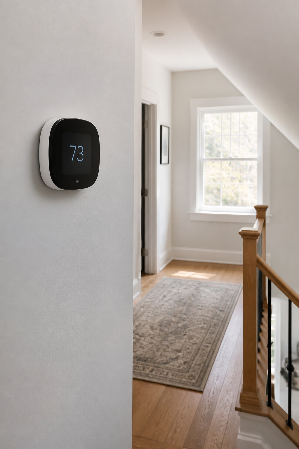How to Cool Upstairs with Air Conditioning: 10 Steps for 2026 3 Wall-mounted thermostat displaying elevated temperature in hallway.