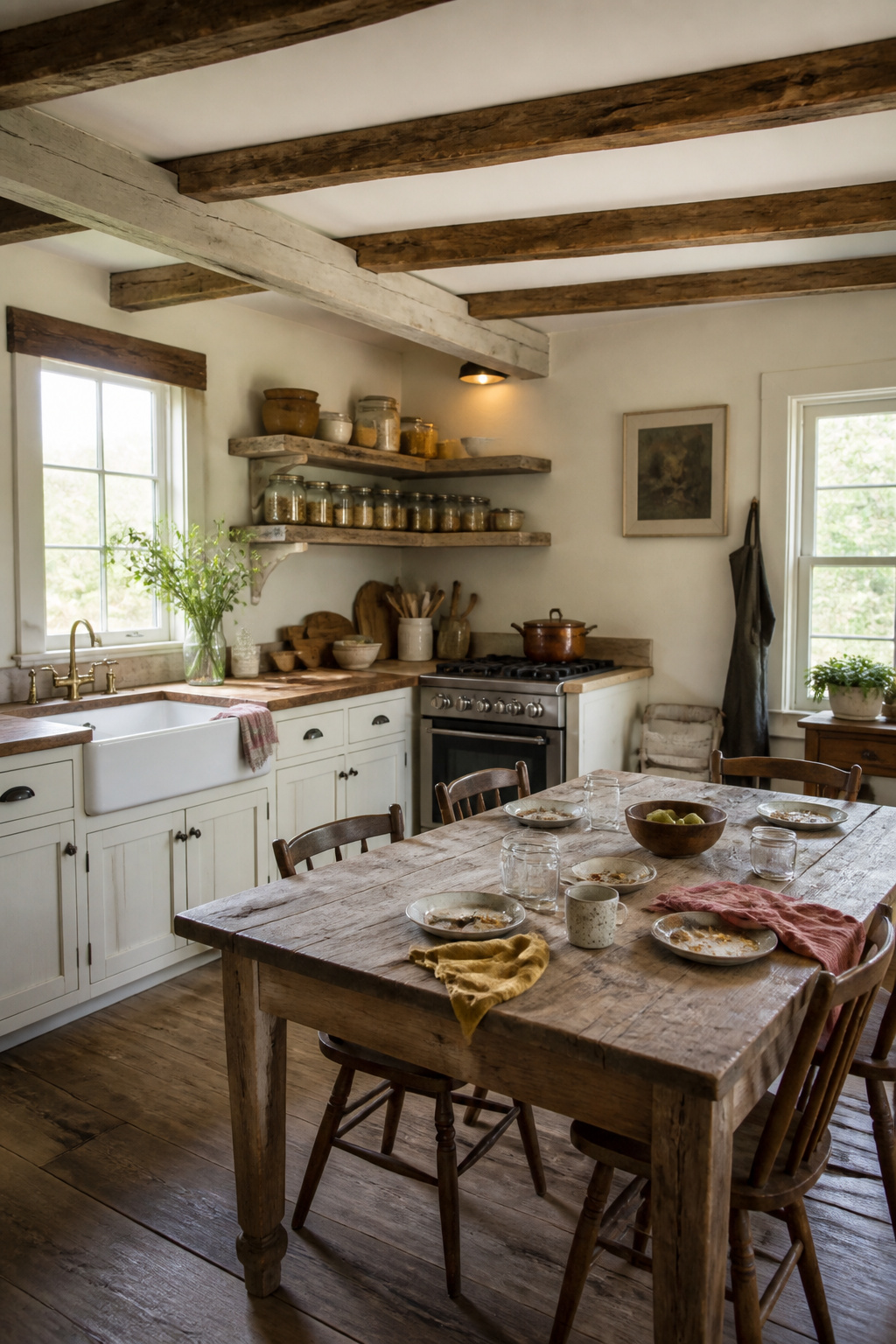 Farmhouse Kitchen Ceiling Lights: 6 Ideas for Every Style 4 Close to ceiling lights in a farmhouse kitchen.