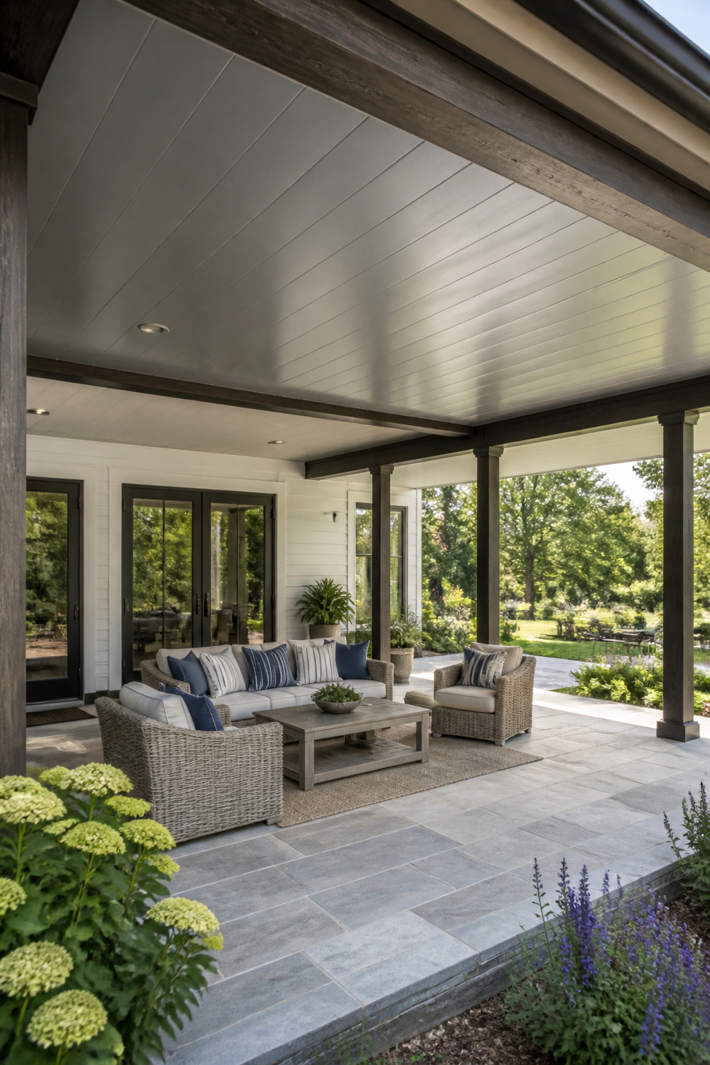 Aluminum panels used on a porch ceiling.