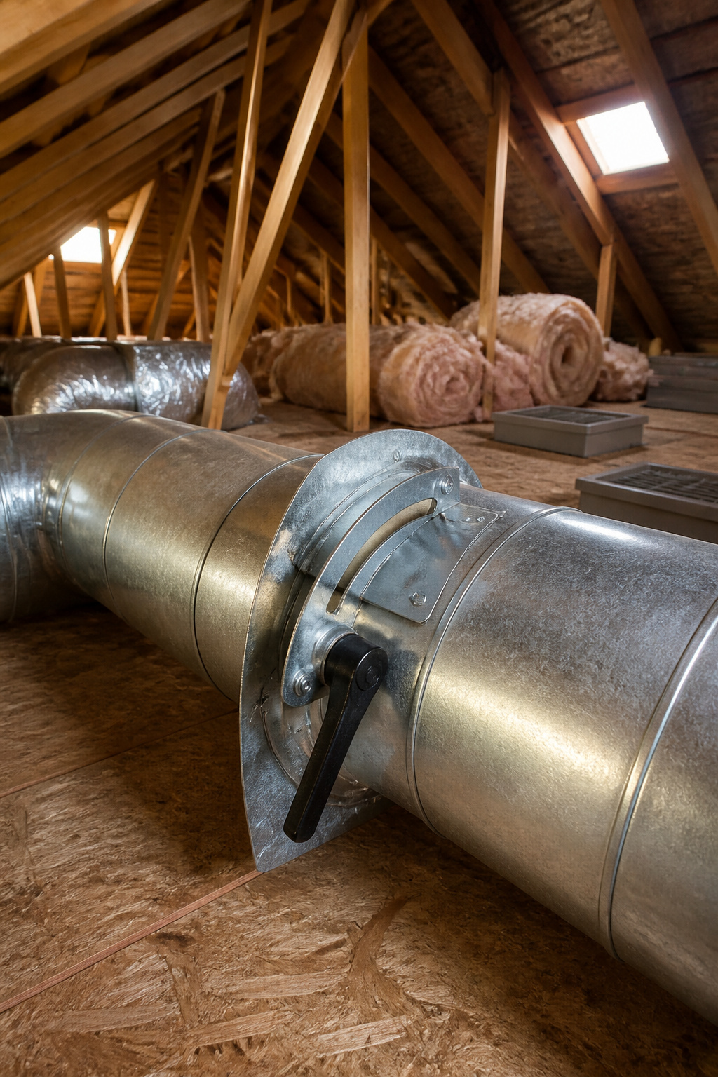 How to Cool Upstairs with Air Conditioning: 10 Steps for 2026 5 Exposed ductwork with a manual damper labeled for seasonal settings.