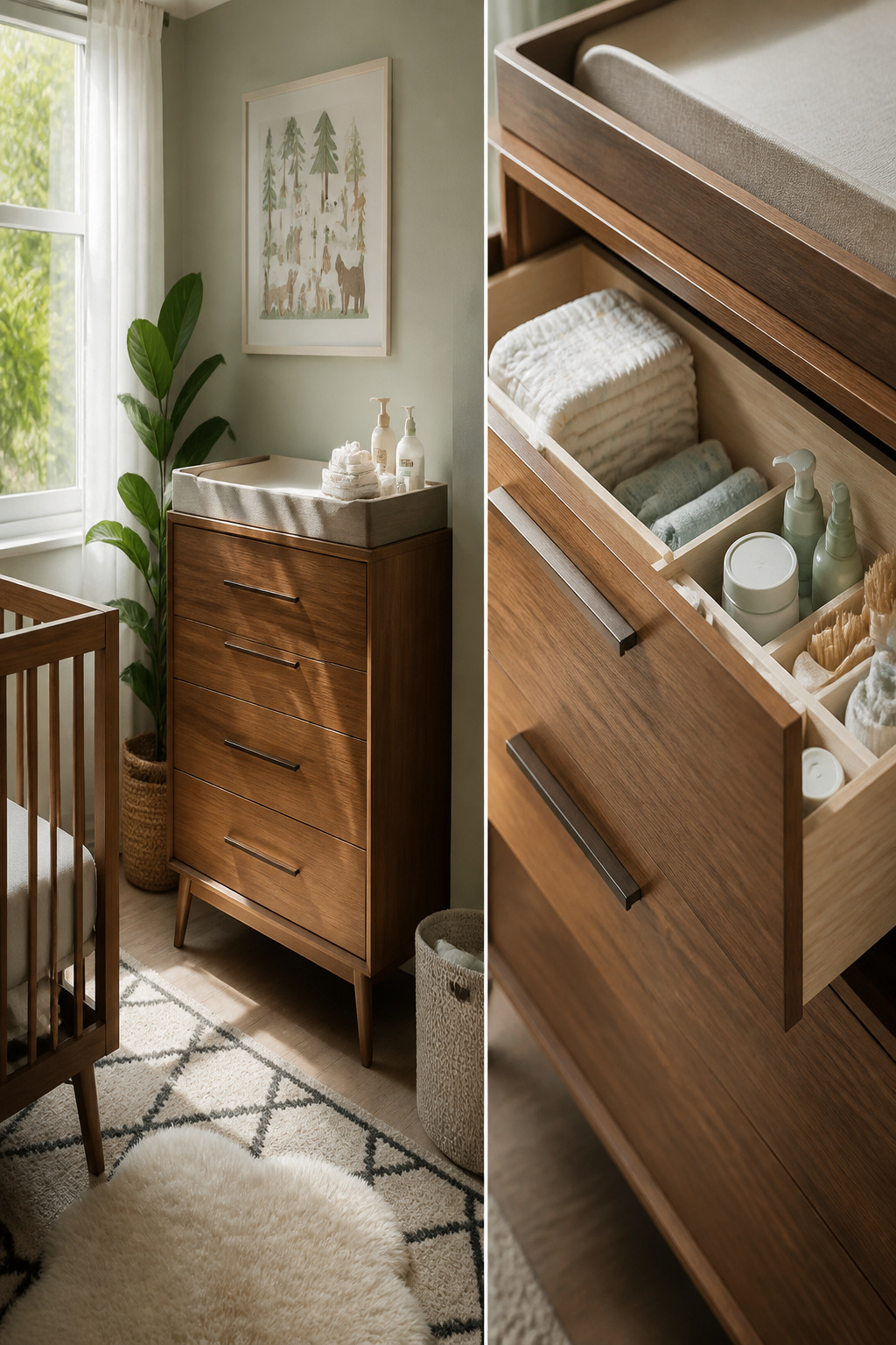 Babyletto Gelato 3-Drawer Changer Dresser with organized baby items.