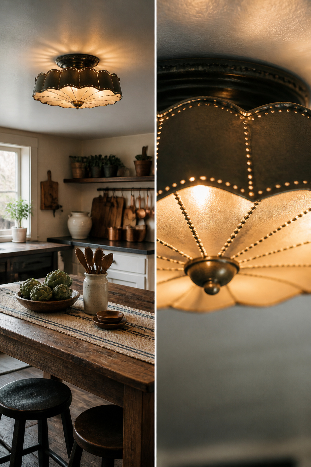 Farmhouse Kitchen Ceiling Lights: 6 Ideas for Every Style 6 Ceiling lights with shades in a farmhouse kitchen.