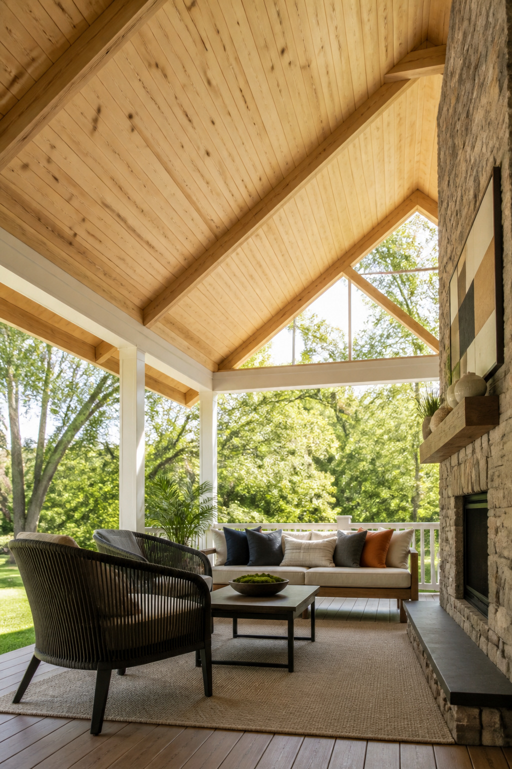 Vaulted ceiling in a modest gable porch.