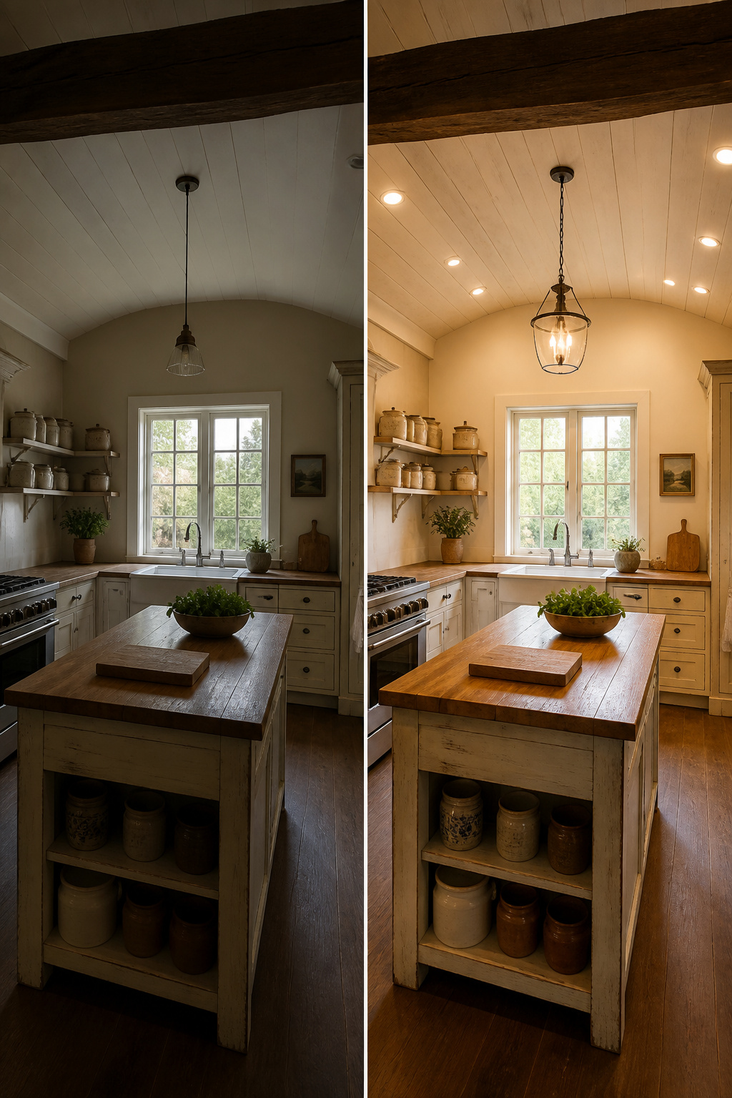 Farmhouse Kitchen Ceiling Lights: 6 Ideas for Every Style 7 A bright farmhouse kitchen with warm lighting.