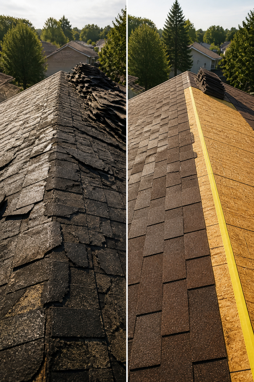 New architectural shingles being installed on a roof.