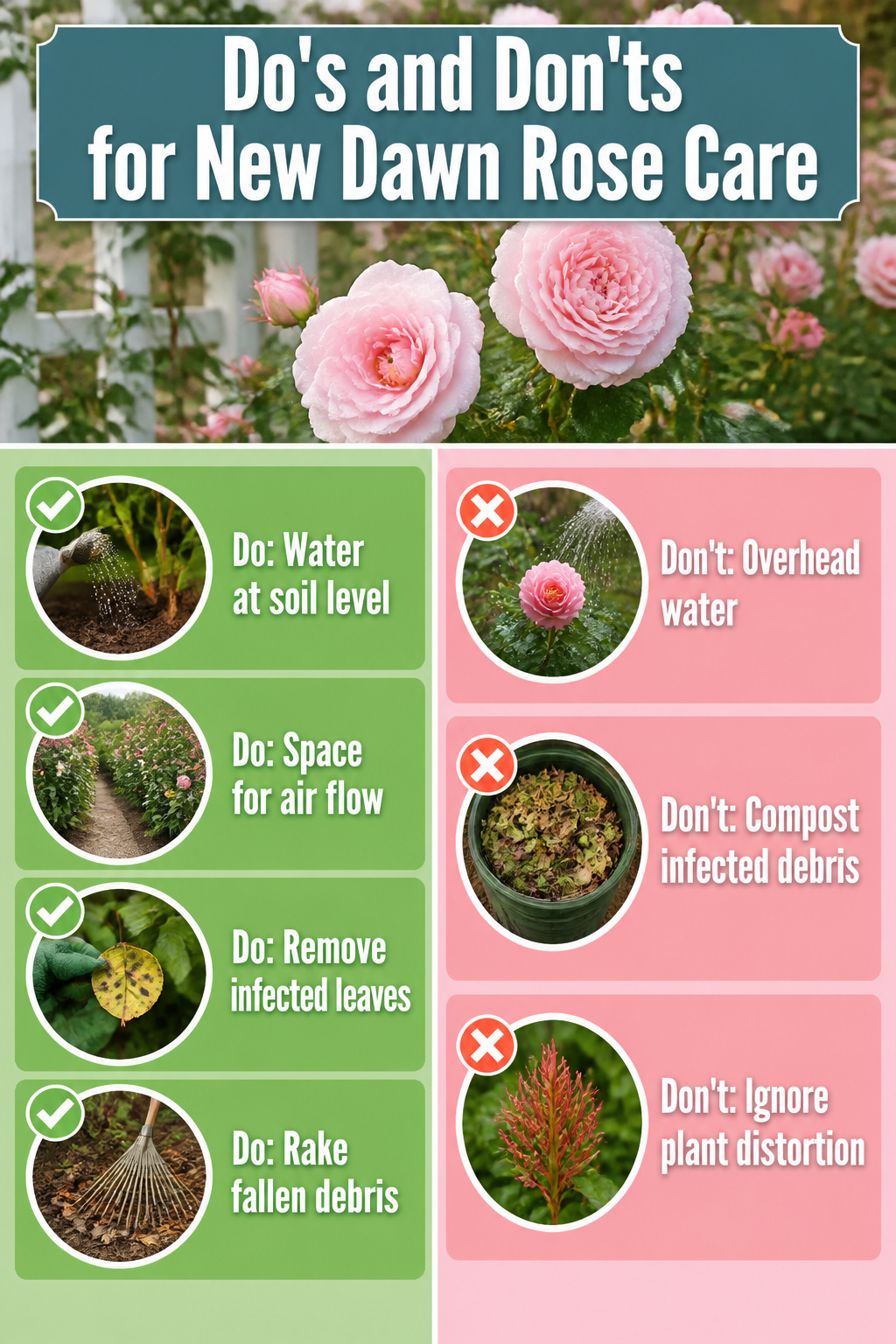 An informative graphic on common diseases affecting New Dawn roses.