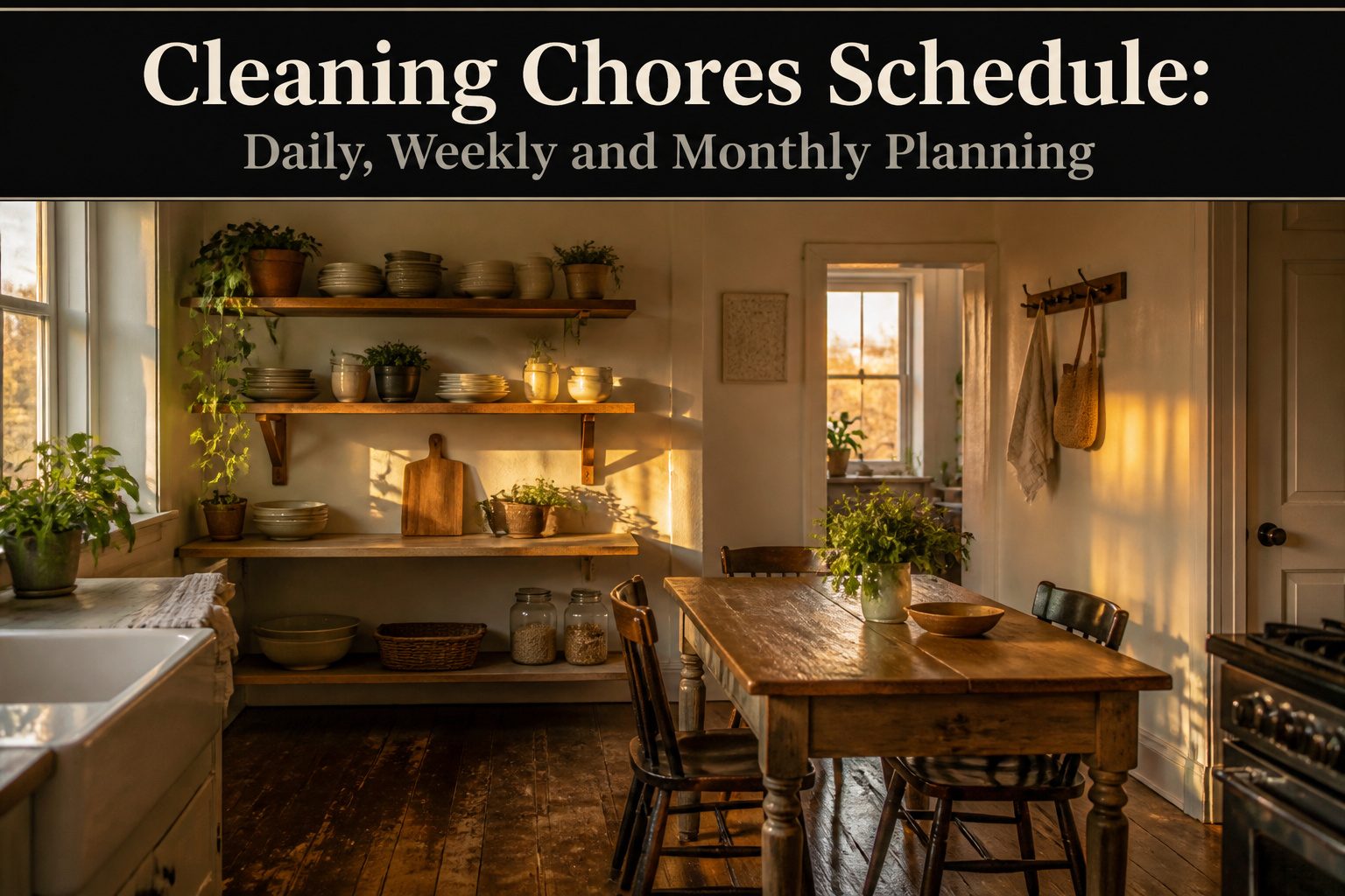 A visually appealing cleaning schedule displayed on a wall or board.
